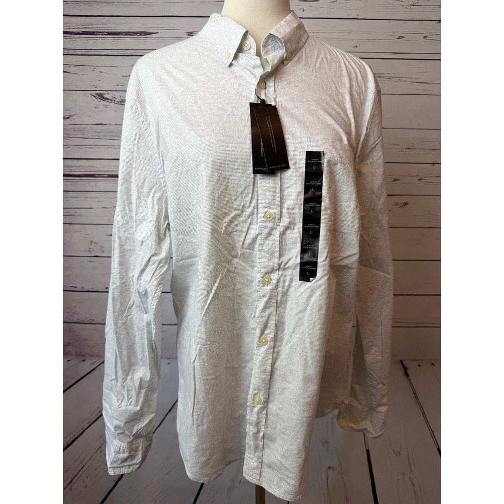 Banana Republic Shirt Button Down Large Slim Untucked Organic Cotton Mens Dress